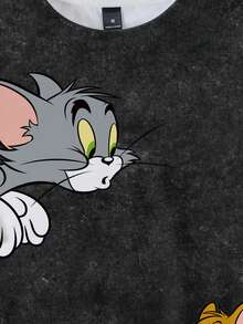 TOM & JERRY X SHEIN Kaos Kasual Musim Panas Pria dengan Gambar Kartun - Putih - View 5