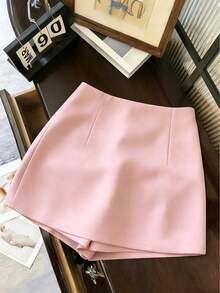 Franclia Women's Summer Elegant Commuter Solid Color Shorts - Pink - View 2