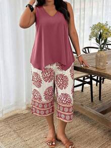 Weeklong Bộ đồ nữ size lớn phối màu khối, in hoa lớn định vị, phong cách thường ngày đi du lịch mùa xuân/hè - Nhiều màu - Xem 4