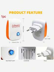 Teckwe 家用超音波驅蟲器，配備歐盟 Type C 插頭與 USB 電源供應，靜音運作、大範圍覆蓋，對人體與寵物無害，有效驅除老鼠、蚊子、蟑螂等害蟲，適用於居家、辦公室、飯店等室內場所 - 彩色 - 查看 13