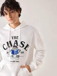 Strevion TOM & JERRY Felpa con cappuccio minimalista e versatile da uomo, con stampa Element di Tom & The Chase, adatta per autunno/inverno - Bianco - Visualizzare 3