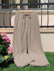 GalTyme Khaki Plus Size Women's Summer Loose Pants - Khaki - View 5