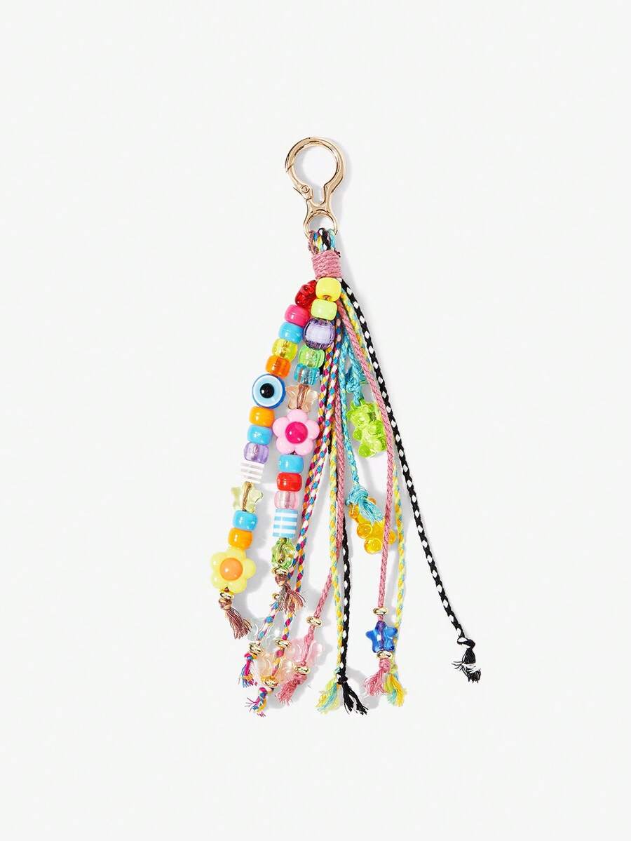 Viva Strut 1 Piece Fringed Beaded Braided Rope Cute Little Flower Bag Keychain Pendant Braided Rope Pendant Bag Accessories DIY Pendant - mix - View 1