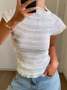 DAZY Women's Turtleneck Fitted Short Sleeve T-Shirt Y2K Cute Everyday White Summer - White - View 5