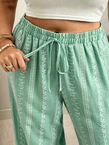 Ceyna Celana Panjang Cokelat Ukuran Besar Motif Musim Gugur Kasual Boho Serbaguna untuk Liburan, Pantai, dan Gym - Mint Green - View 5