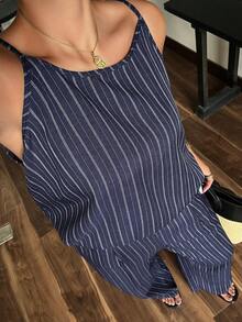 Dazy Plus Striped Korean Style Sleeveless Camisole Tank Top And Casual Long Pants 2pcs Set For Girls, Spring/Summer Blue - Navy Blue - View 7
