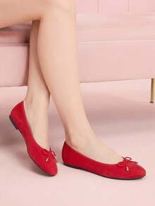 CUCCOO DOLLMOD Women's Shoes Round Toe Red Suede Texture Comfortable Bow Ballet Flats, Soft Imitation Suede Casual Shoes, Weddings, Parties, Daily Wear - Bordeaux - View 9