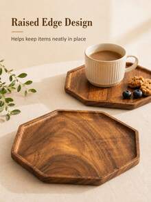 1 pieza Bandeja octagonal de madera para múltiples propósitos como ensaladas, postres, frutas, frutos secos y aperitivos, con superficie pulida - Perfecta para decoración de cocina y exhibición en la mesa, Navidad, vuelta al colegio, fiestas - Color del registro - Ver 3