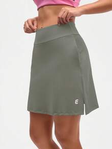 Gameset SHEIN Sport Women's Sage Green Athletic Skort With Pockets, High Waist Sports Skirt With Built-In Shorts, Hidden Zipper Pocket, Tennis Golf Running Activewear - Grey - View 4