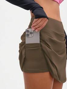 Gameset SHEIN Sport New Versatile High-End Women's Sports Running Skirt - Coffee Brown - View 4
