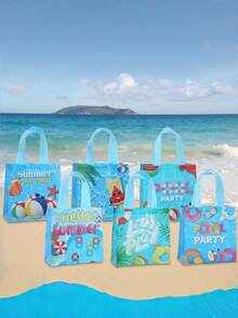 6 18PCS Large Capacity Blue Summer Pool Party Theme Reinforced Handles Reusable Easy Clean Cool Feeling Tote Gift Bag For Birthday Beach Party Summer Shopping Daily Storage Essential - 9057 - View 9