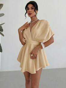 Firerie 女款休閒性感優雅不對稱迷你洋裝 情人節洋裝 生日派對 夜店沙灘約會 度假音樂祭穿搭 - 杏色 - 查看 2
