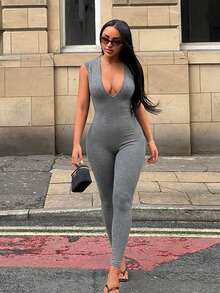 SHEIN SXY 低胸连体裤 - 灰色 - 查看 2