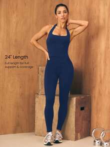 GLOWMODE Legging Olahraga Lari/Gym dengan Pinggang Tinggi 3 Panel, Lembut, Tanpa Jahitan, dan Efek Mengangkat Bokong, Ukuran 24" Ultrafine, Lembut, dan Tanpa Jahitan, Cocok untuk Latihan Berdampak Sedang, Lari, dan Olahraga di Gym. - Dark Blue - View 4