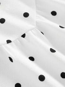 Young Girl Kids Casual Fashion Polka Dot Halter Neck A-Line Dress - Black and White - View 4
