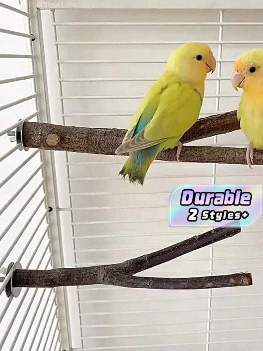 1pc Handmade Wooden Durable Bird Perch Stand, Comfortable Bird Chewing Stick, Fun Bird Toy & Accessories, Natural Wood Variations (Weight & Shape Slightly Differ) - Brown - View 1