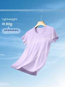 GLOWMODE Seamless Workout Shirt Slim Fit Short Sleeve Sports Tees Gym Athletic Tops Summer - Mauve Purple - View 7