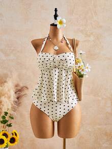 Bellisia Traje de baño de mujer de primavera/verano nuevo de alta gama con estampado aleatorio y diseño de cuello halter - Blanco - Ver 1