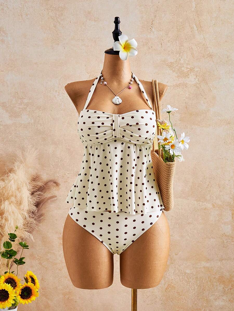 Bellisia Traje de baño de mujer de primavera/verano nuevo de alta gama con estampado aleatorio y diseño de cuello halter - Blanco - Ver 1