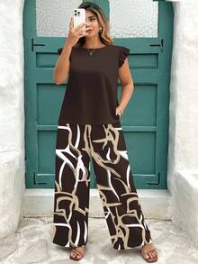 EMERY ROSE Casual Minimalist Plus Size Geometric Print 2 Pieces Set - Multicolor - View 7