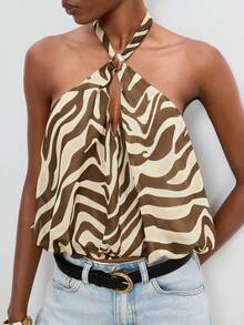 Maija Women's Fashionable Beige Backless Sexy Halter Top, Going Out Vacation Ouutfits, Summer Holiday Outfits - Multicolor - View 9