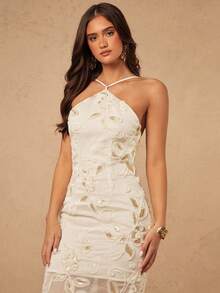 Silquee Women's Solid Color Elegant And Simple Midi Dress, Suitable For Everyday Wear, Vacation Outfits, Dresses, Women, Day Party Party Off White And Summer - Apricot - View 5