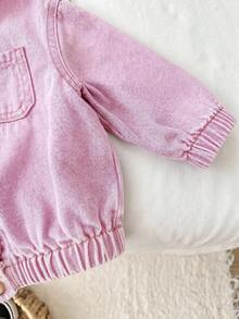 SHEIN Jaket Lengan Panjang Berkerudung Denim Biru untuk Bayi Perempuan - Berwarna merah muda - View 3