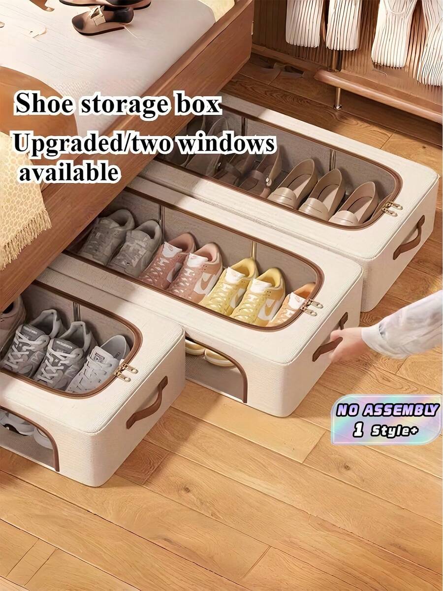 1PC Foldable Clear Window Steel Frame Under Bed Storage Box No Assembly Stackable Dust Proof Shoe Organizer For Closet Bedroom Entryway Home Organizer - View 1