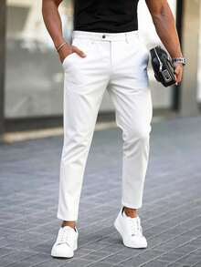 Manfinity Mode Men's Solid Color Simple Daily Slim Fit Suit Pants Formal, Ceremony - White - View 5