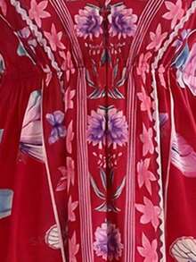 Flirla Bohemian Style Printed Beach Slip Dress - Red - View 4