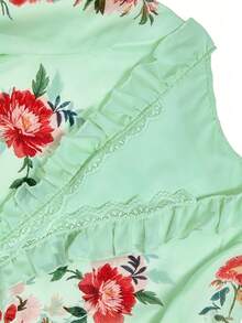 EMERY ROSE Women's Floral Print Deep V-Neck Blouse - Green - View 3