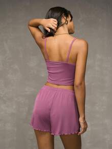Women's Fashionable Solid Color Comfortable Homewear Set, Summer Outfit - Purple - View 4