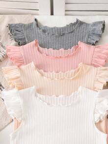 Elladie kids Conjunto de Top de Tirantes para Niñas, Conjunto Multicolor de Varias Piezas, Diseño con Borde de Volantes, Dulce, Juguetón y Lindo, Muy Popular Entre las Niñas, Adecuado para Salidas Diarias de Verano, Compras, Juegos, Etc. - Multicolor - Ver 3