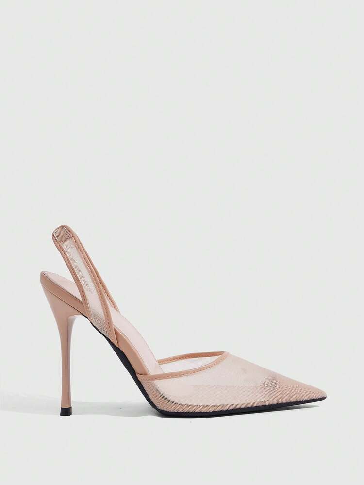 CUCCOO SZL Mesh Pointed Back Space Stiletto Shoes, Side Space Design, Workplace Commuting Dating Slim High Heels