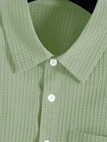 Manfinity Homme Plus Size Men's Casual Solid Color Short Sleeve Shirt, Summer, Formal - Mint Green - View 5
