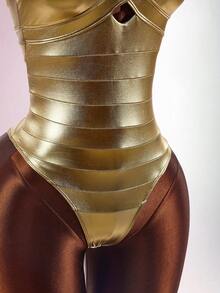 Amplova Women's One-Piece Swimsuit Gold Faux Bandage Style Sexy Avant-Garde Suitable For Vacation Wear Bathing Suits For Women - Gold - View 7