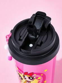 THE POWERPUFF GIRLS X SHEIN 500ml /16 Oz 真空保溫不鏽鋼杯，1個防漏蓋，適用於熱飲/冷飲，適用於大多數杯架，禮物靈感，派對，節日，情人節 - 玫紅色 - 查看 4