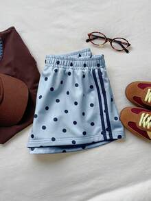 Comfortcana Polka Dot Pattern Elastic Waist Summer Women's Shorts - Blue - View 6