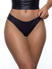 AltBold Tangas de cuero de unicolor para mujer, de moda para fiestas - Negro - Ver 4