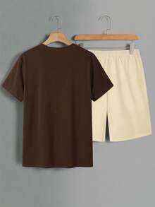 KRYTIVO Ensemble 2 pièces grande taille pour hommes, Top à col rond et manches courtes de couleur unie, et short. Tenue décontractée et confortable - Multicolore - Voir 2