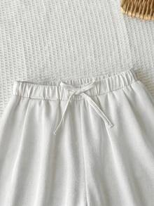 SHEIN Tween Girl Solid Casual Minimalist Comfortable Mid-Waist Straight Leg Versatile Long Pants - White - View 4