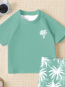 SHEIN Baby Boy Casual Simple Slim Fit Round Neck Short Sleeve Shorts Swimsuit Set Suitable For Summer - Multicolor - View 5