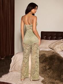 Slumberist Bộ jumpsuit nữ gợi cảm với chi tiết ren nơ, thích hợp mặc hàng ngày. - màu xanh lá - Xem 2