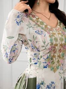 Yasmyna Women's Colorblock Patchwork Floral Print Arabian Dress - Multicolor - View 5