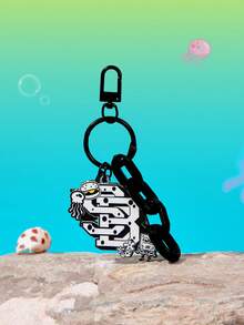 SpongeBob SquarePants | SHEIN 1Pc SpongeBob Black And White Star Burger Headphone Cover Accessories Bag Pendant Keychain - Multicolor - View 3