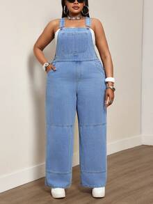Slaydiva New American Retro Loose Straight Leg Wide Leg Denim Overalls Floor Length Jumpsuit - Light Wash - View 5