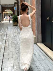 DAZY 度假風女款綁帶掛脖長洋裝 夏季陽光裙 - 白色 - 查看 5