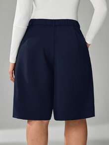 SHEIN Tall CURVE Pantalones cortos casuales de unicolor para tallas grandes en verano - Azul Marino - Ver 2