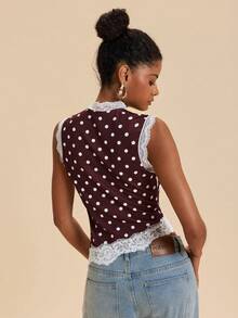 Travachic Polka Dot Lace Patchwork Women's Tank Top Summer Party Everyday Birthday Dates Tea Brunch Daytime Country Concert Elegant Romantic - Multicolor - View 6