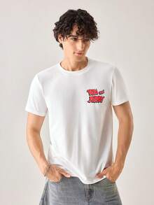 Strevion Men's Minimalist Tom & Jerry Basketball Dream Graphic Print Round Neck Short Sleeve T-Shirt, Summer - White - View 4